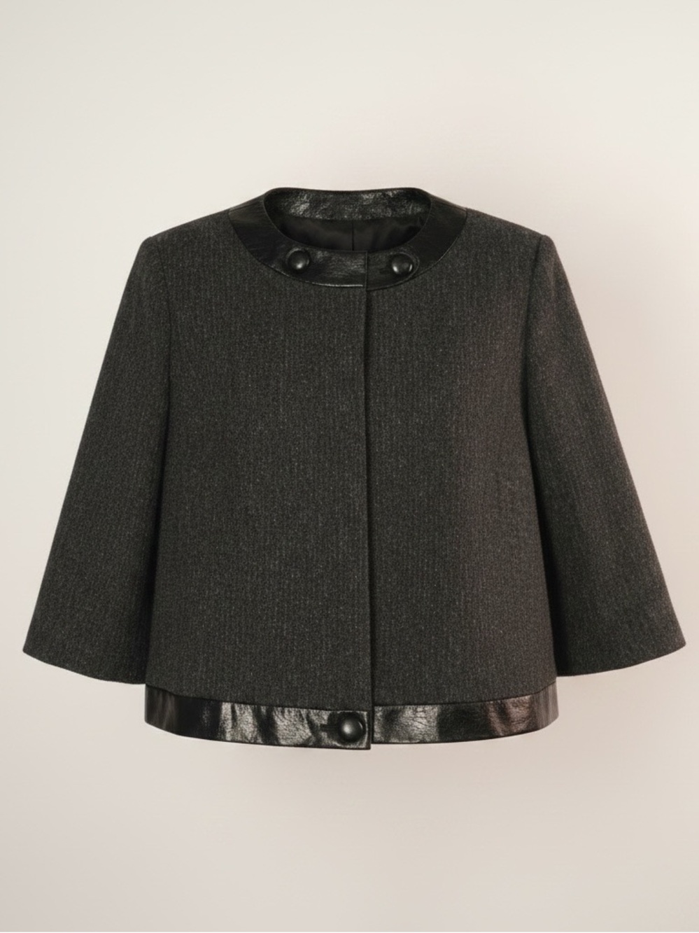 Worthington L retro grey tweed black crinkled faux black leather crop jacket - Picture 1 of 10